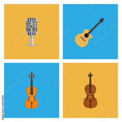 Set Of Different Colorful Musical Elements