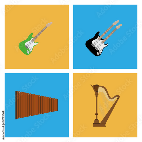 Set Of Different Colorful Musical Elements