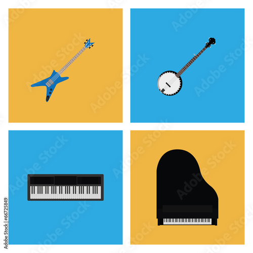 Set Of Different Colorful Musical Elements