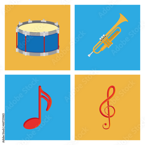 Set Of Different Colorful Musical Elements