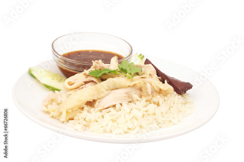 sliced Hainan-style chicken with marinated rice