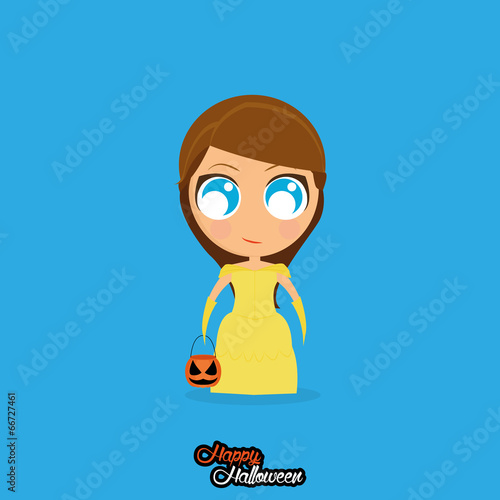 Girl With Princess Halloween Costume Isolated