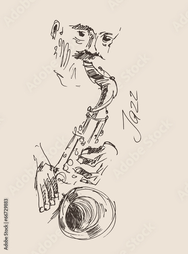 JAZZ concept, jazzman vintage illustration, engraved style