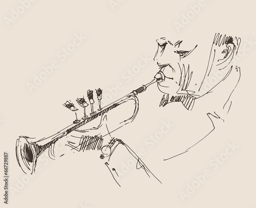 JAZZ concept, jazzman vintage illustration, engraved style