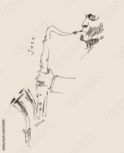 JAZZ concept, jazzman vintage illustration, engraved style