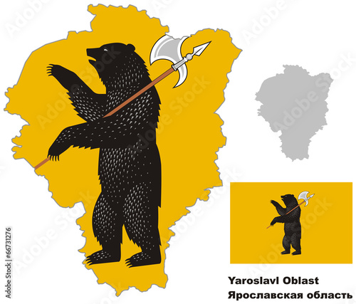 outline map of Yaroslavl Oblast with flag photo