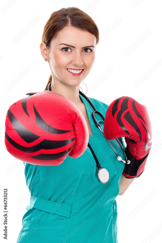 Female doctor with boxing gloves, challenge concept