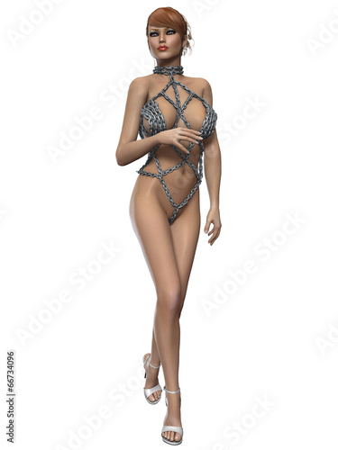 Obraz na plátně Sexy fetish woman in chain lingerie