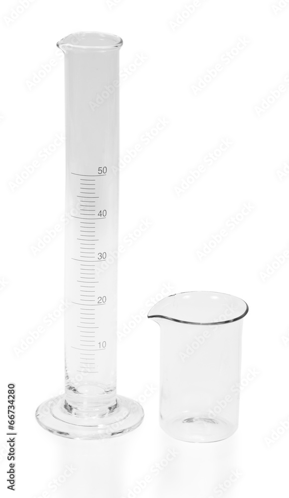 The graduated cylinder and the glass The graduated cylinder and the glass