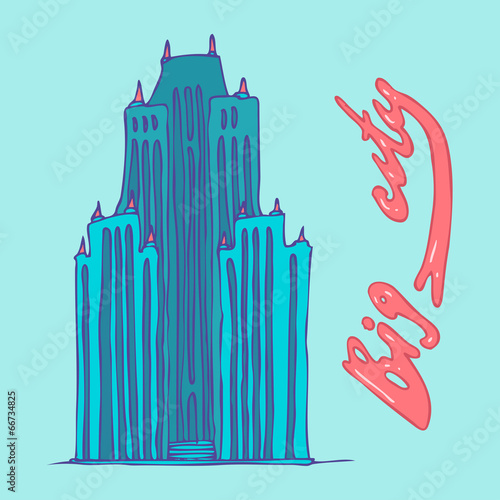 big city, skyscrapers cartoon vector illustration, hand drawn