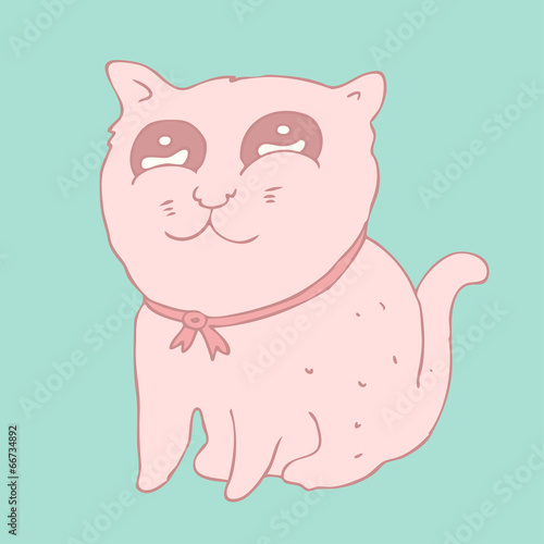 cute pink cartoon cat (kitten) neckband vector illustration