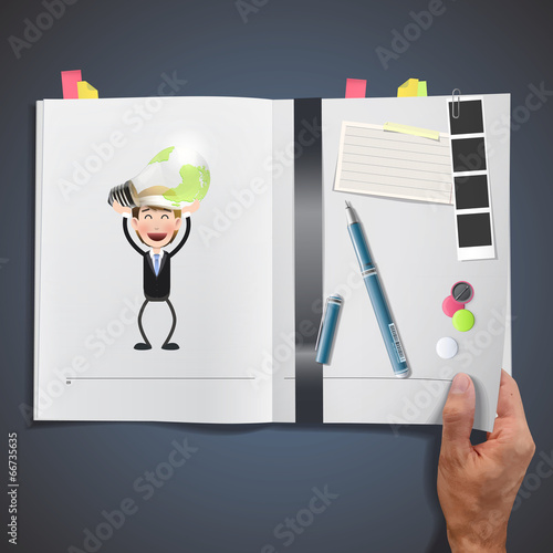 Business people holding ecologic bulb printed on book