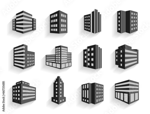 Canvas Print Set of dimensional buildings icons