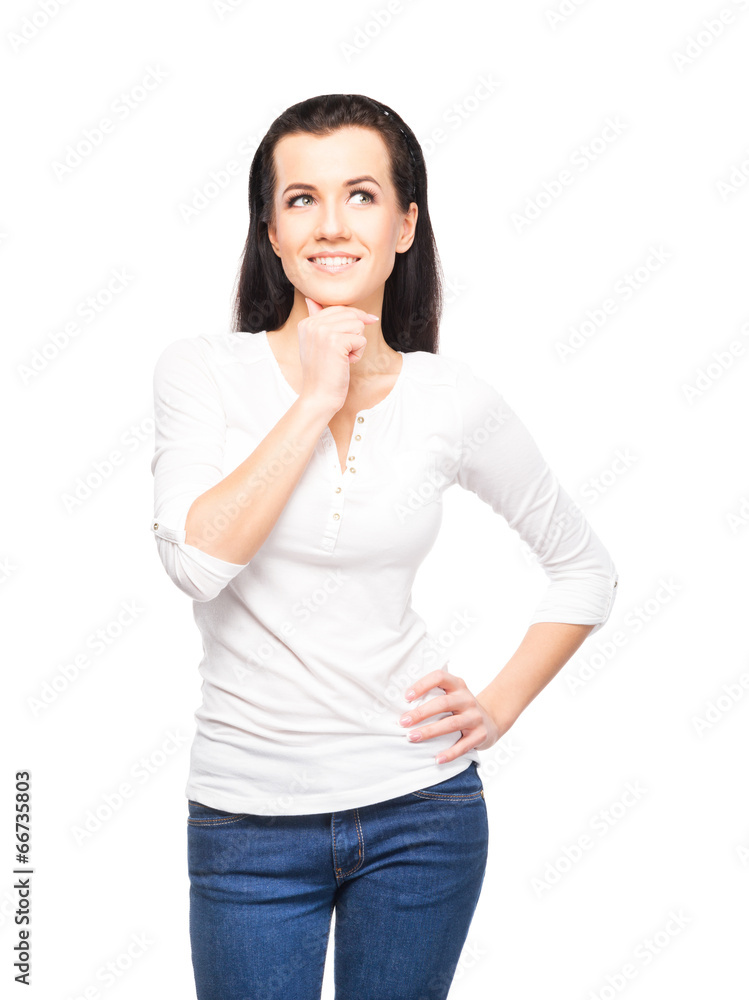 Young businesswoman thinking isolated on white Young businesswoman thinking isolated on white