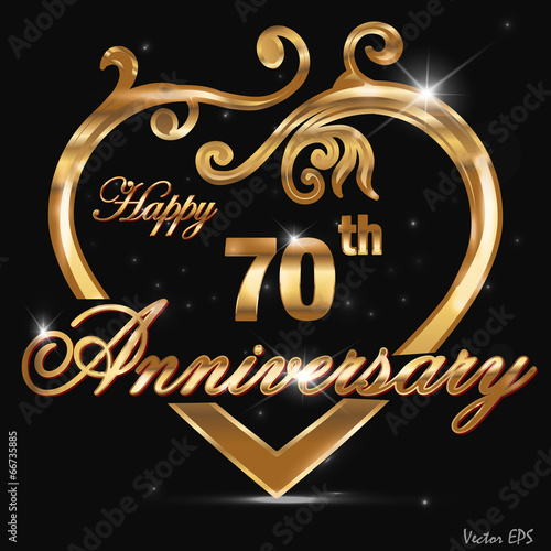 70 year anniversary golden heart design