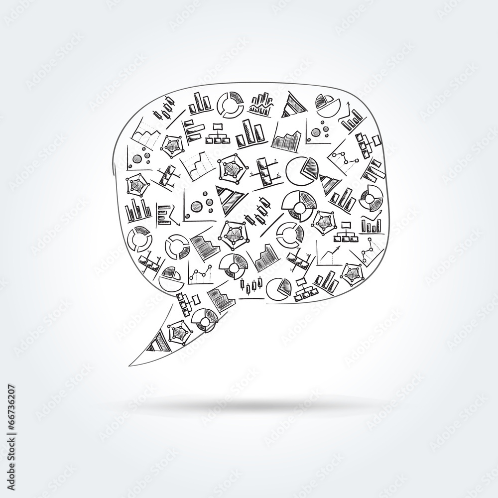 Vector speech bubble with hand drawn diagram icons