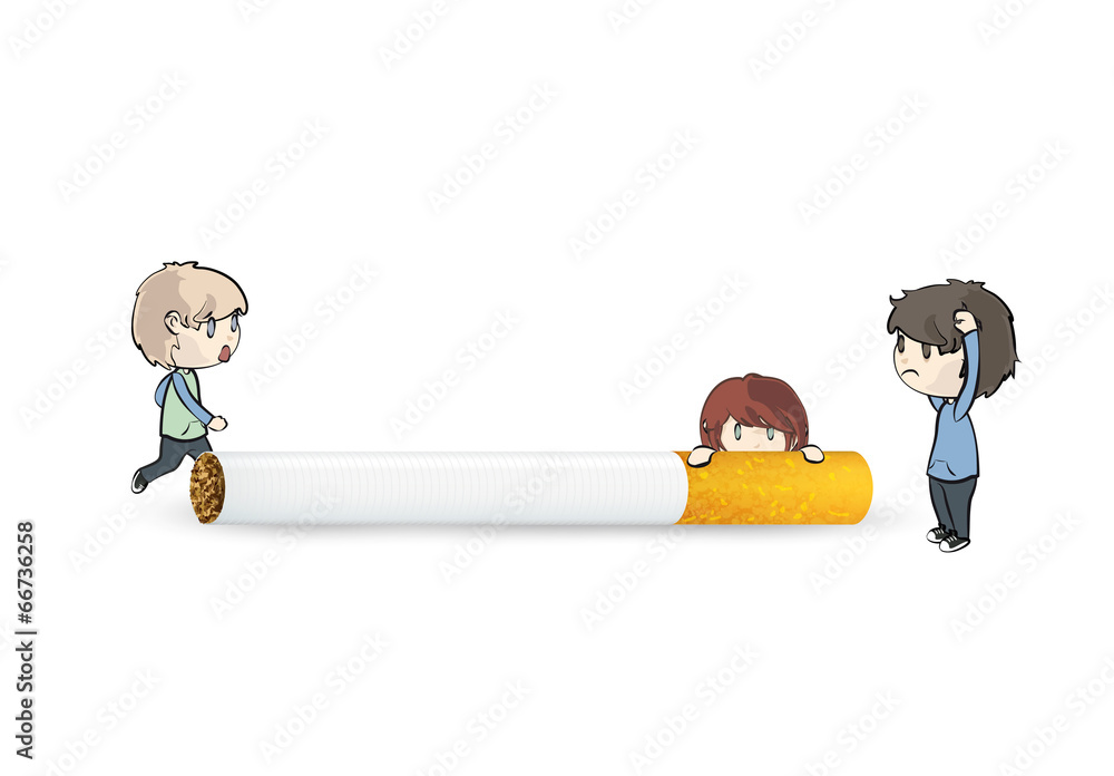 Kids with cigarette over isolated white background Kids with cigarette over isolated white background