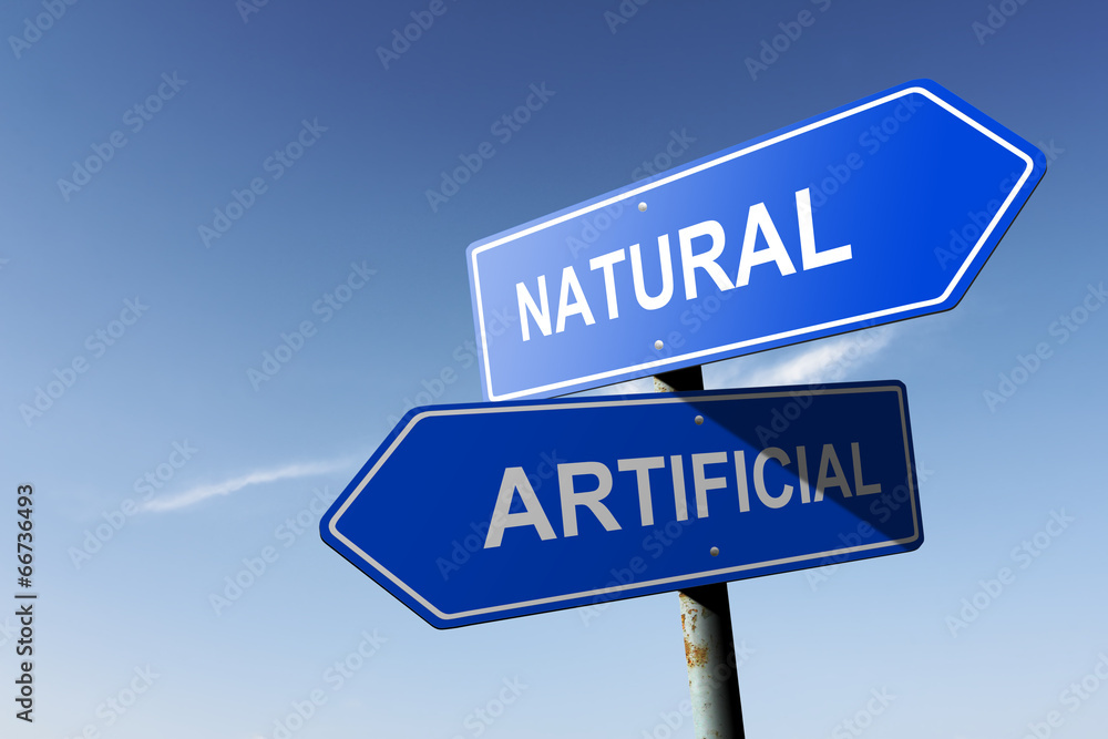 Natural and Artificial directions. Opposite traffic sign. Natural and Artificial directions. Opposite traffic sign.