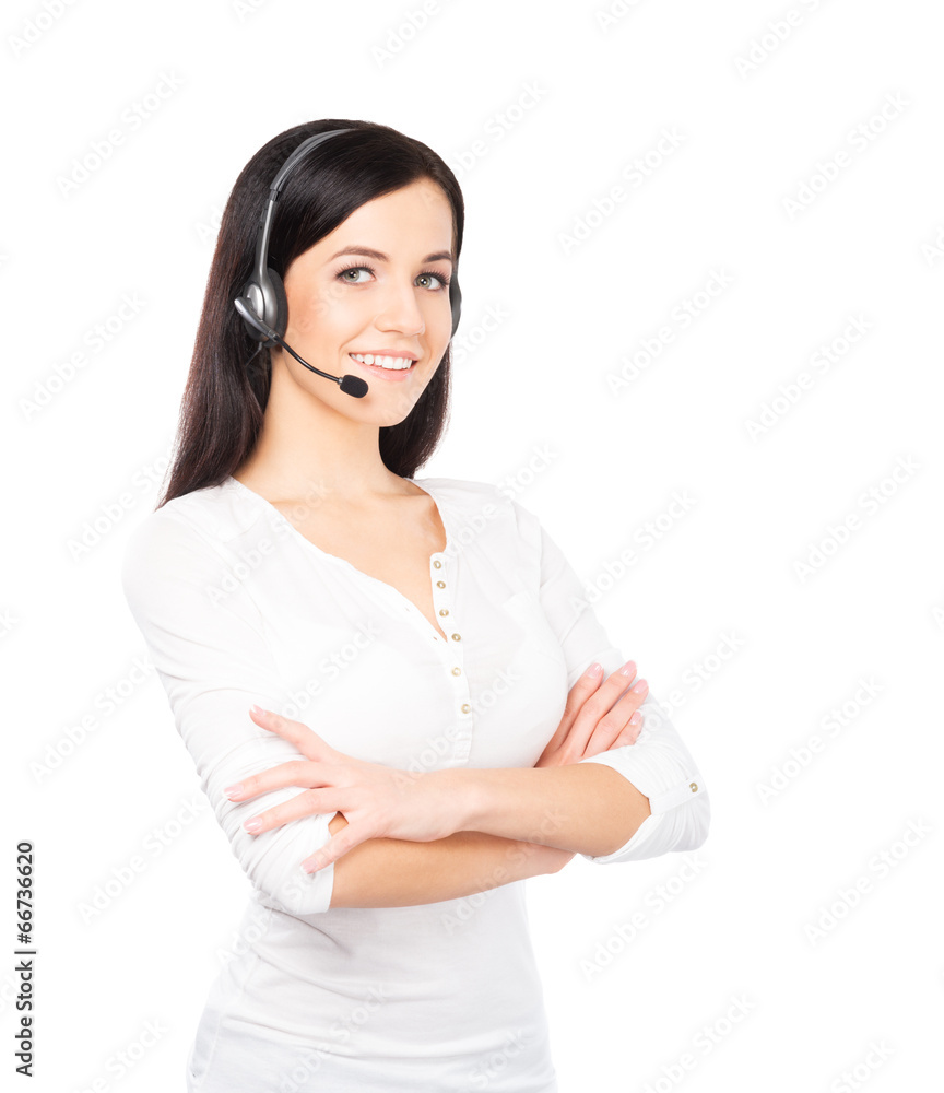 Young, confident and beautiful customer support operator Young, confident and beautiful customer support operator