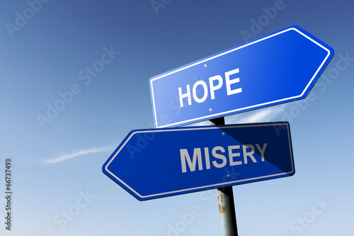 Hope and Misery directions.  Opposite traffic sign.