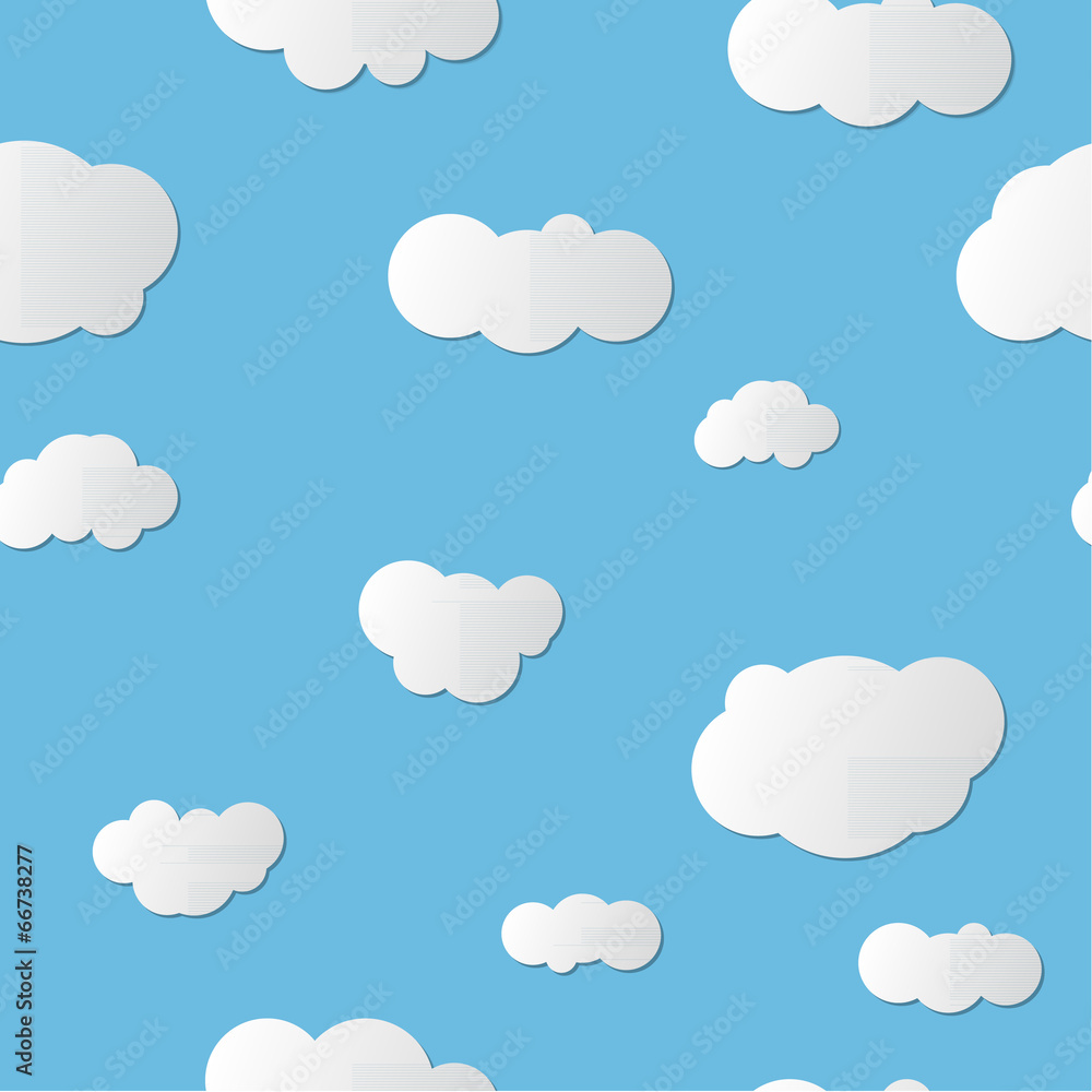 White clouds on blue background seamless pattern