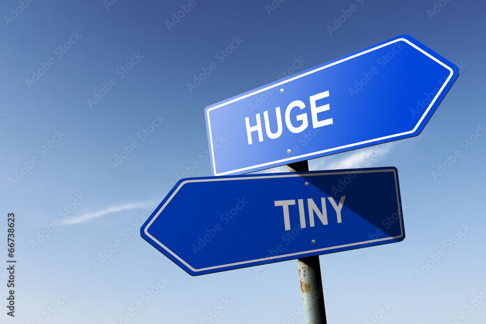 Fototapeta premium Huge and Tiny directions. Opposite traffic sign.