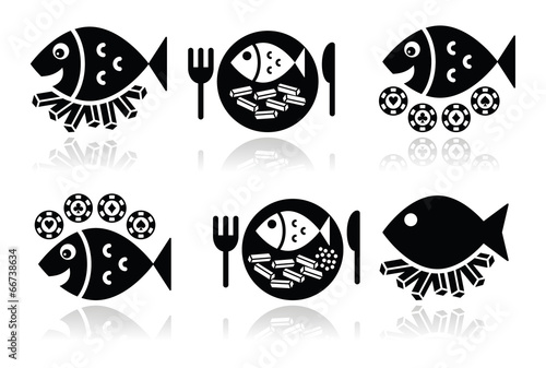 Fish and chips vector icons set