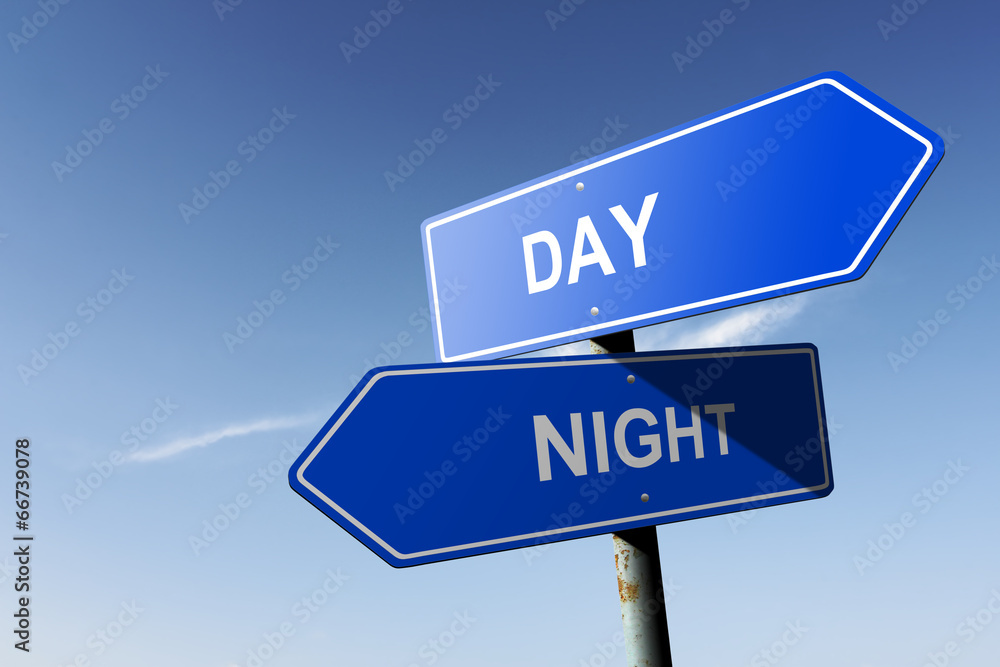 Day and Night directions. Opposite traffic sign. Day and Night directions. Opposite traffic sign.