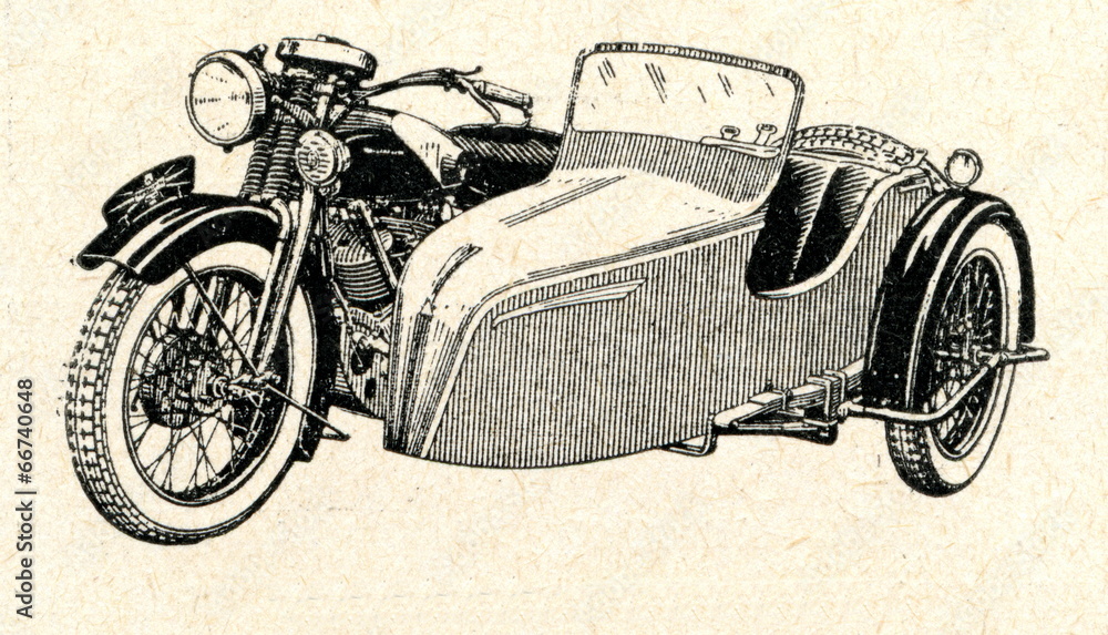 Fototapeta premium Motorcycle with a sidecar ca. 1930