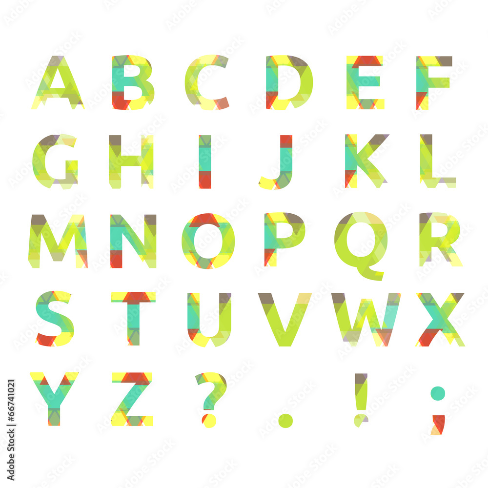 Creative spectral alphabet of geometric paper color Creative spectral alphabet of geometric paper color