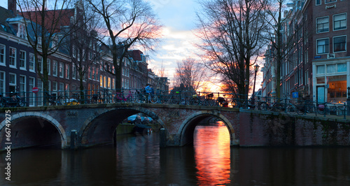 Photography Herengracht at sunset,  Amsterdam, Netherlands