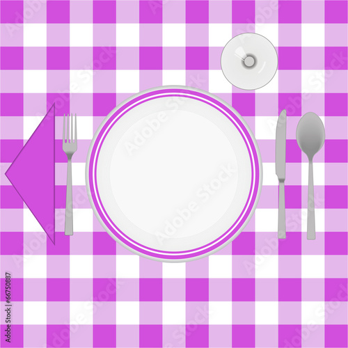 Pink cloth table with cutlery