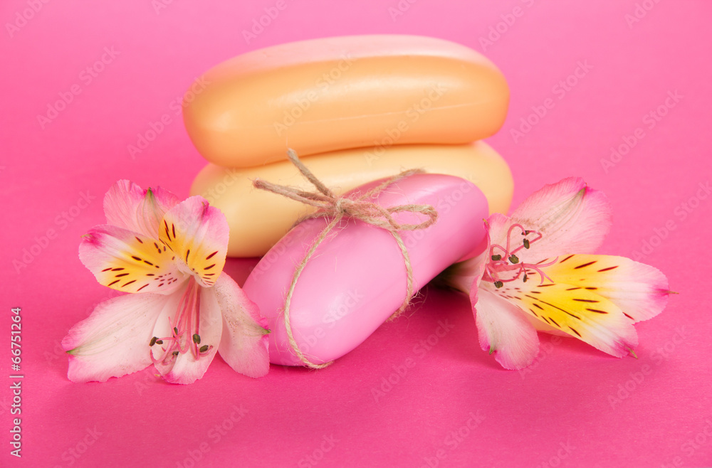 Set of toilet soap and alstroemeria Set of toilet soap and alstroemeria