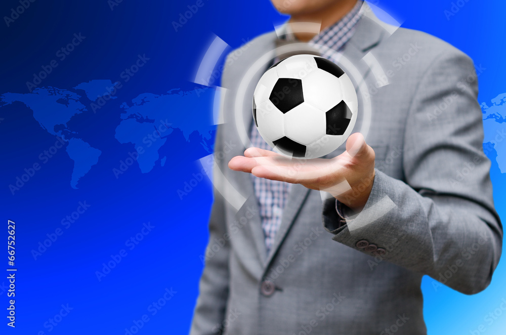 Soccer game concept, Ball in the hand Soccer game concept, Ball in the hand