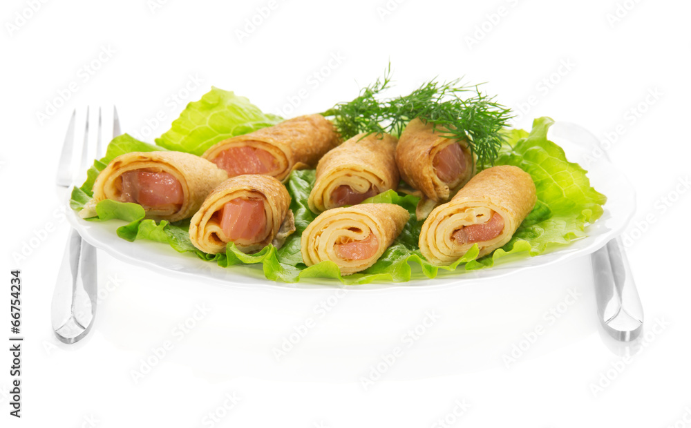 Pancakes with salmon and salad Pancakes with salmon and salad