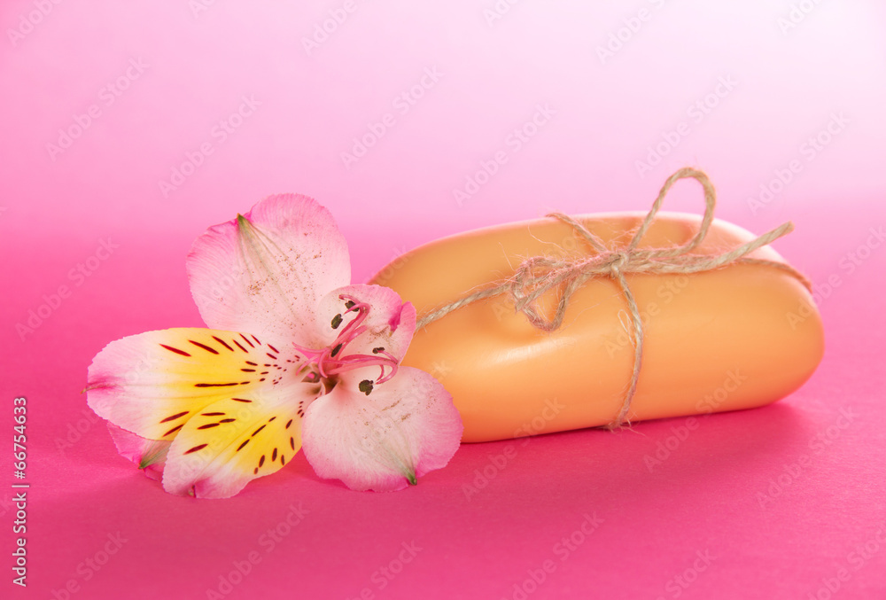 Piece of the toilet soap and flower Piece of the toilet soap and flower