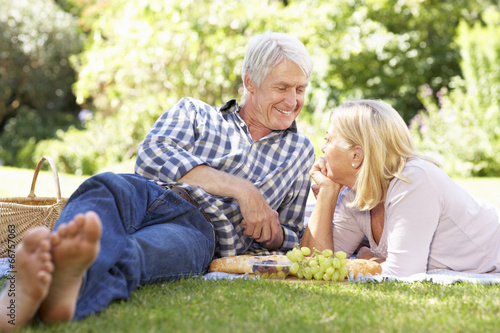 Senior couple with picnic in park