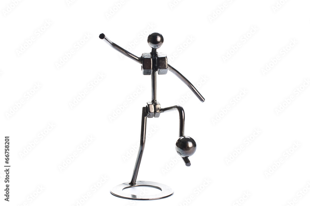 Iron toy footballer isolated on white Iron toy footballer isolated on white