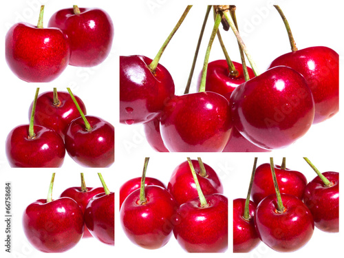 Collge of organic sweet cherries isolated on a white background photo