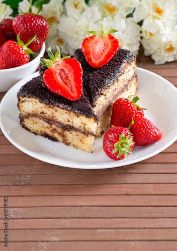 Celebratory cake with strawberries