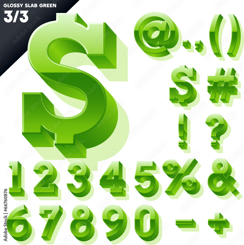 Vector alphabet of simple 3d glossy letters. Slab. Green Vector alphabet of simple 3d glossy letters. Slab. Green