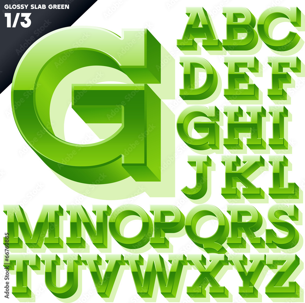 Vector alphabet of simple 3d glossy letters. Slab. Green Vector alphabet of simple 3d glossy letters. Slab. Green