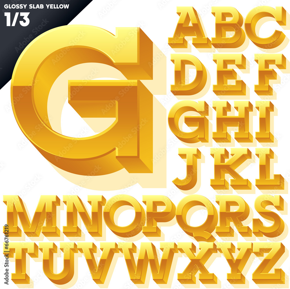 Vector alphabet of simple 3d glossy letters. Slab. Yellow Vector alphabet of simple 3d glossy letters. Slab. Yellow