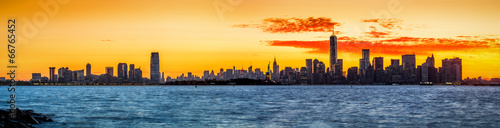 Panorama with Jersey City and New York at sunrise #66765452
