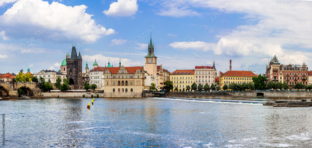 Karlov or charles bridge and river Vltava in Prague in summer Karlov or charles bridge and river Vltava in Prague in summer