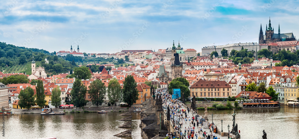 Karlov or charles bridge in Prague in summer