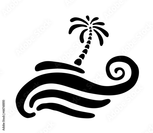 Tropical palm on island with sea.