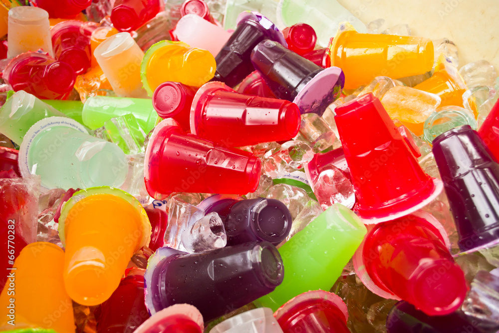 Soft drinks in plastic cups