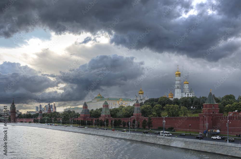 Russia. Moscow. Ominous clouds over the Kremlin