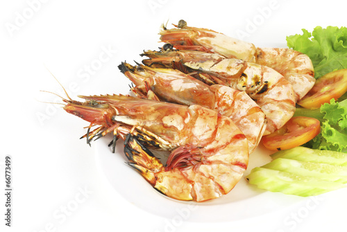 Grilled shrimp prawn on white background